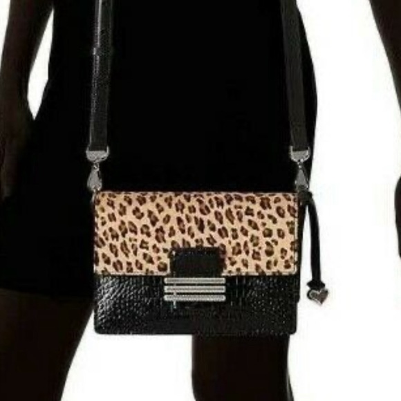 BRIGHTON El Paso LEON Leopard Black Leather Cross Body Bag Handbag - Picture 2 of 8